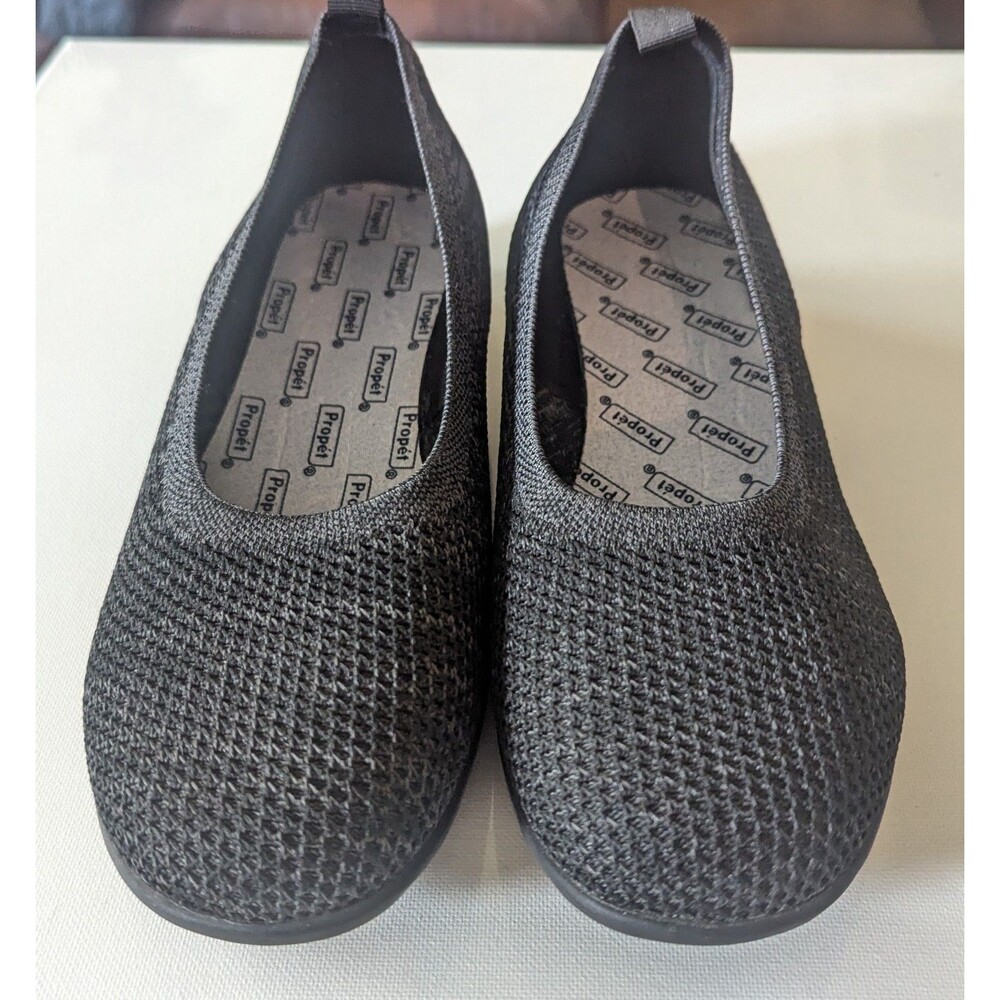 Propet Yen Flats Womens 8(2E) Black Knit Mesh Comfort Wedge Casual Shoes Slip On